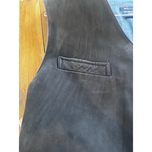 Vintage Faconnable Men's Brown Calf Nubuck Vest Denim Lined Button Front XL - Picture 4 of 5